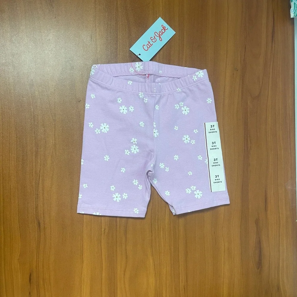Lot of 3 Cat & Jack Toddler Girls 3T Bike Shorts Black Gray Purple Floral NWT